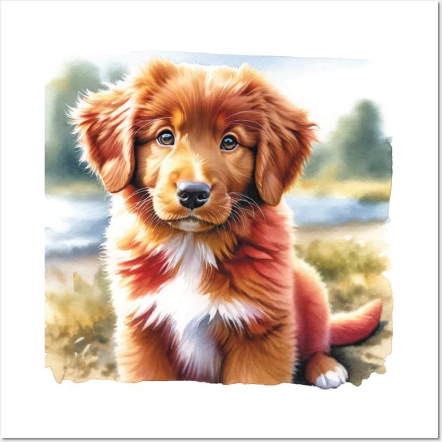 Watercolor Nova Scotia Duck Tolling Retriever Puppies - Cute Puppy Wall Art by Aquarelle Impressions